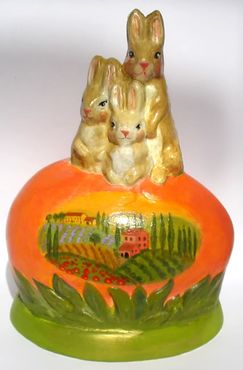 Bittersweet House  Chalkware rabbit from antique chocolate mold, Tuscany scene