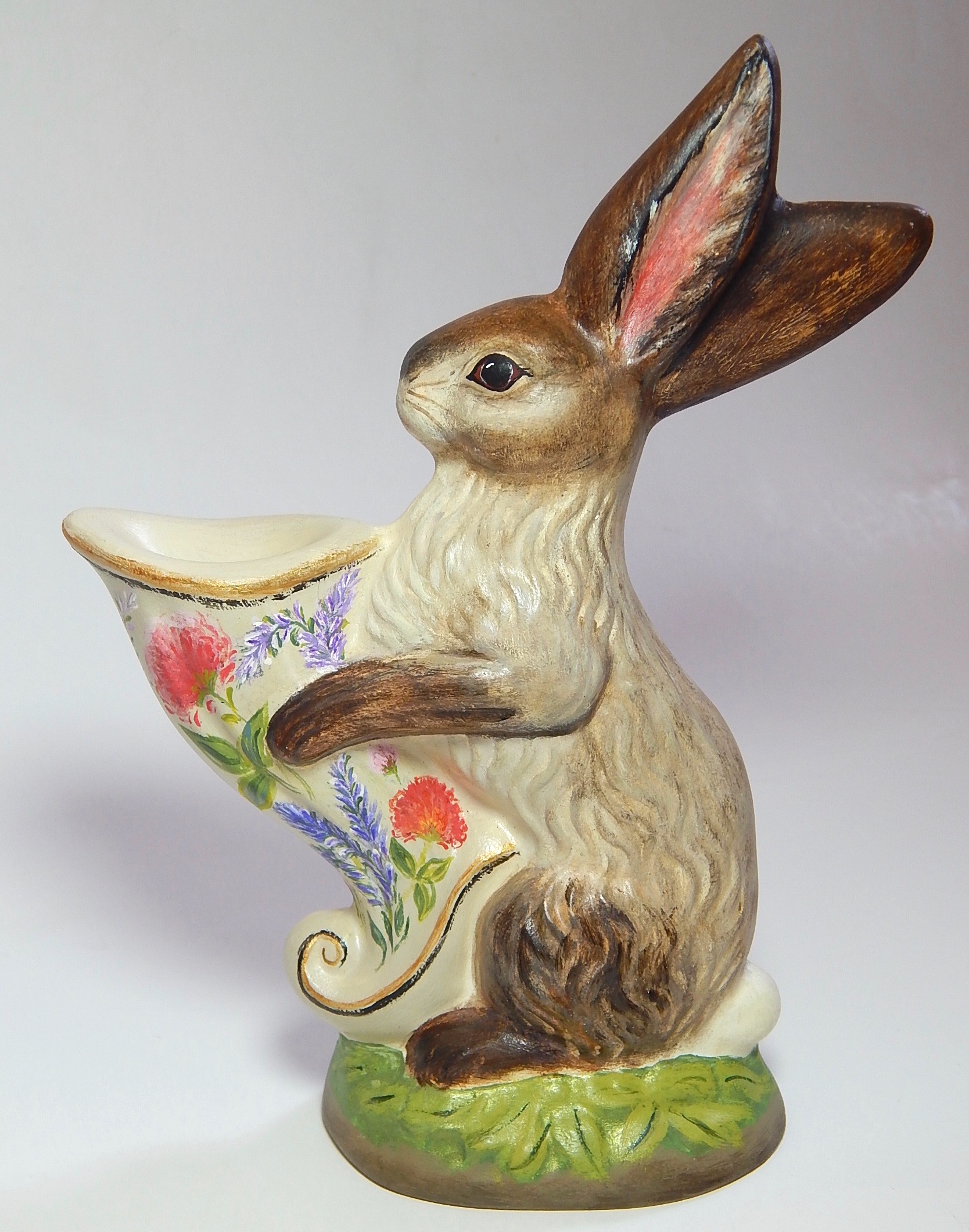 Chalkware Rabbit with Vase from an antique chocolate mold Bittersweet