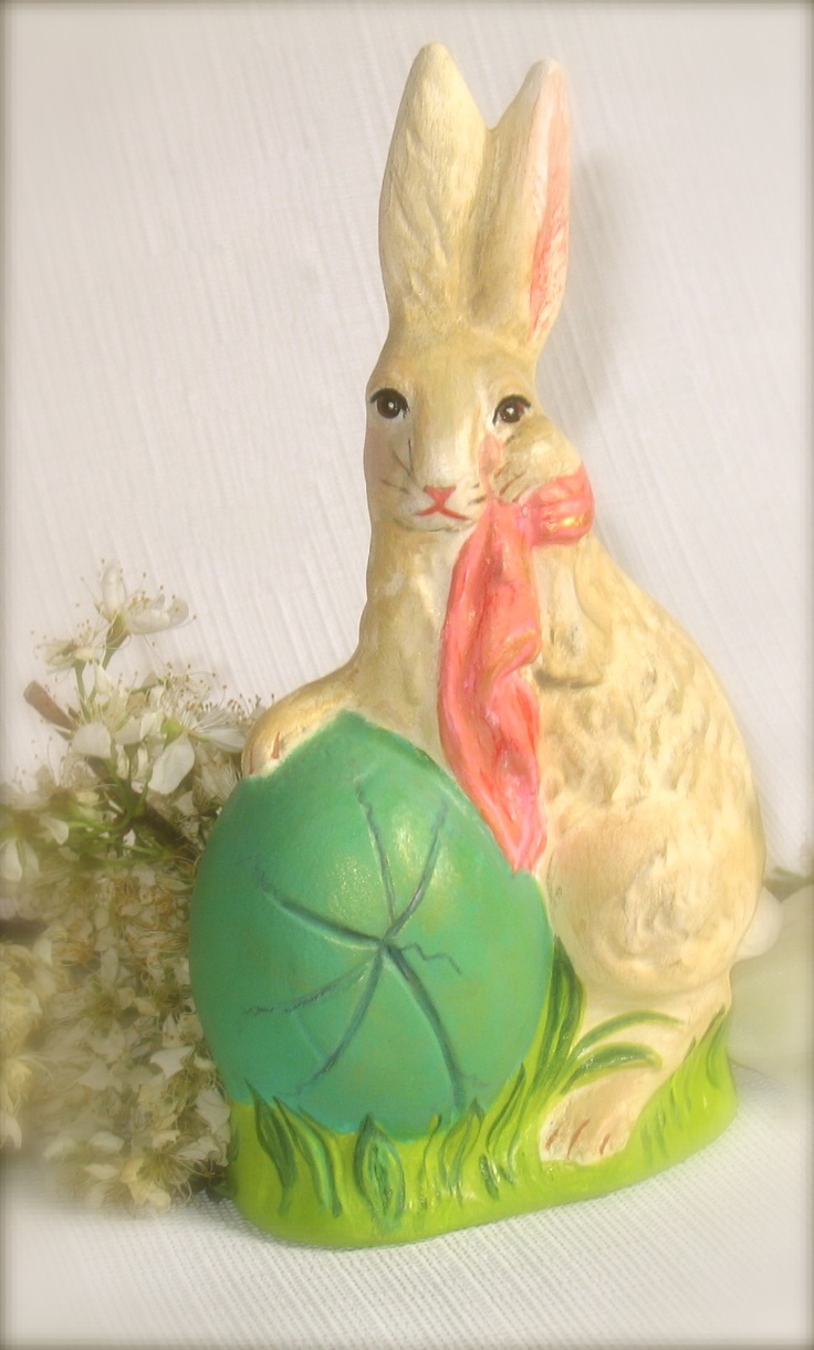 Folk Art Easter Chalkware rabbits handcrafted from antique chocolate molds