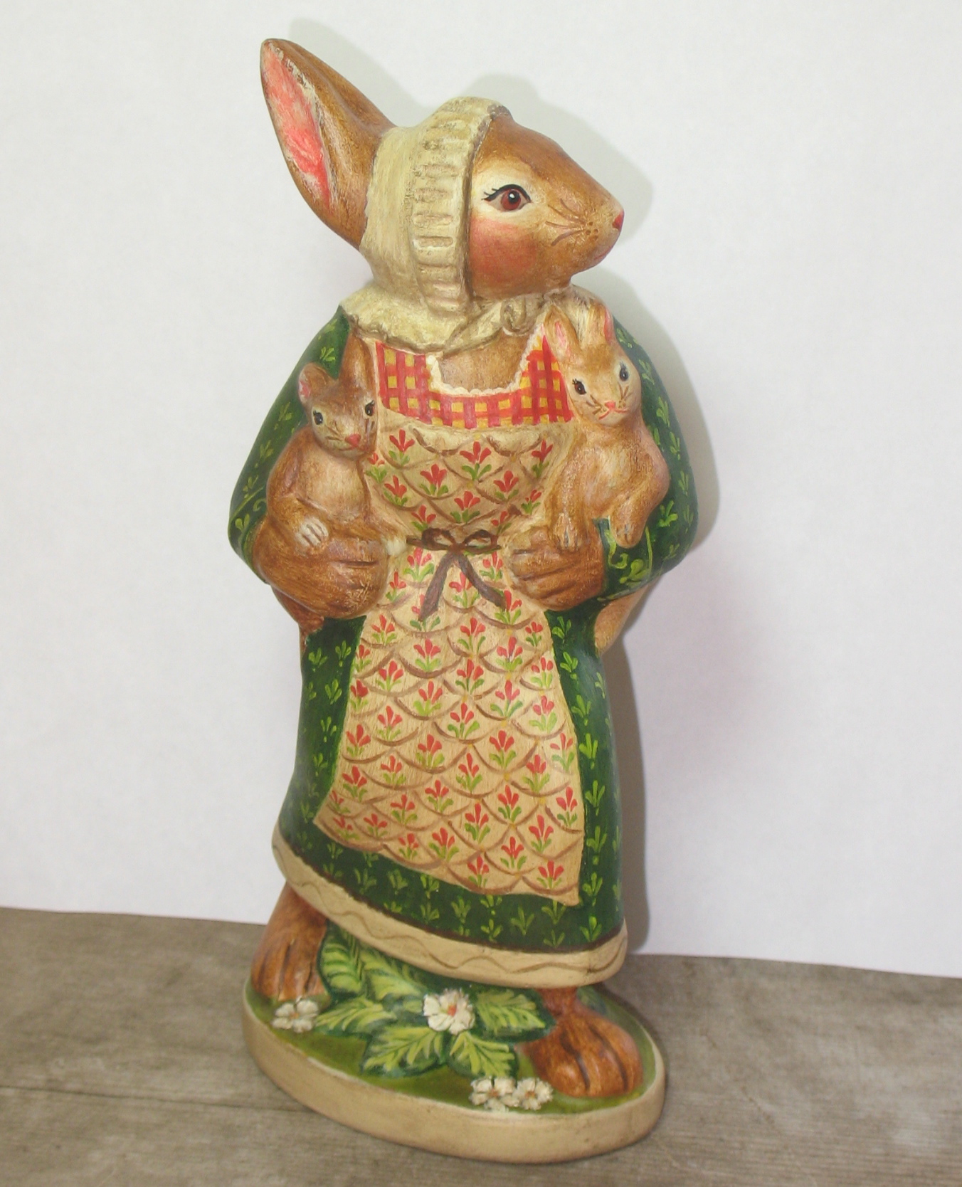 Chalkware Rabbit Mother with baby bunnies hand crafted from an antique ...