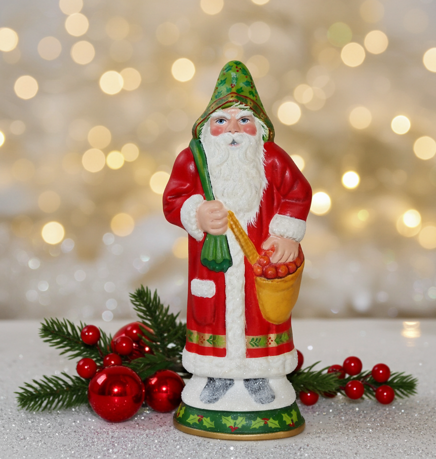S835 Large Chalkware Belsnickle with Apple Bag and holly design cast from a German antique chocolate mold